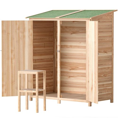 Abri De Jardin En Bois Avec Table D’appoint, Toit Incliné, Portes Verrouillables 140x75x157 Cm