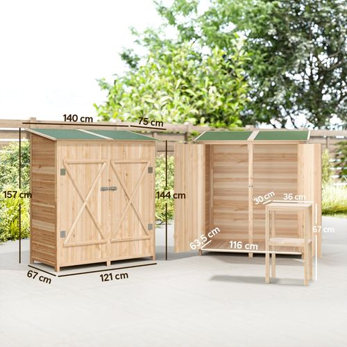 Abri De Jardin En Bois Avec Table D’appoint, Toit Incliné, Portes Verrouillables 140x75x157 Cm