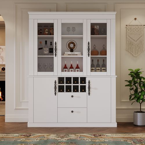 Vitrine Blanche 130 X 37.5 X 170.5 Cm Avec LED, 2 Tiroirs, 4 Portes, 8 Casiers à Vin