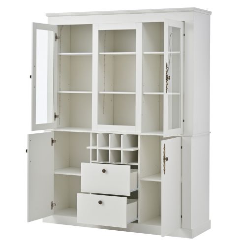 Vitrine Blanche 130 X 37.5 X 170.5 Cm Avec LED, 2 Tiroirs, 4 Portes, 8 Casiers à Vin