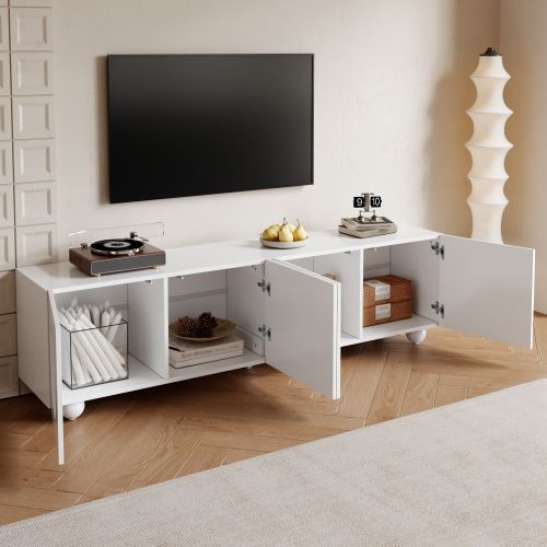 Meuble TV 180.5 Cm Avec 4 Portes, Mat, Blanc