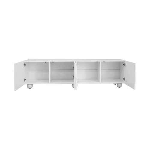 Meuble TV 180.5 Cm Avec 4 Portes, Mat, Blanc