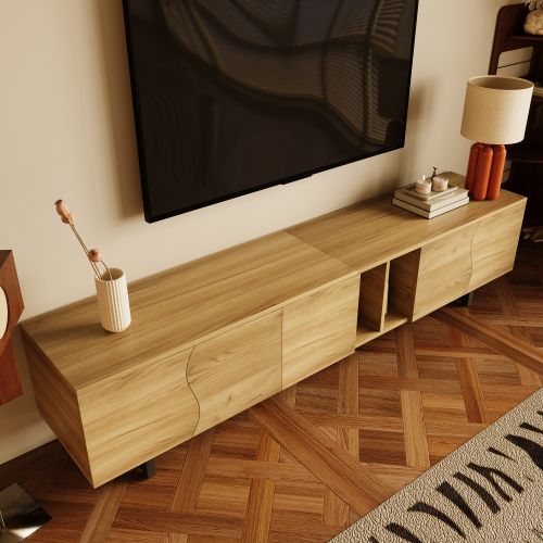 Meuble TV 191 Cm Avec 5 Portes, 2 Niche Ouverte, Couleur Bois
