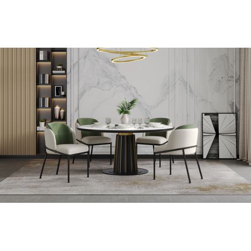 Lot De 2 Chaises De Salle à Manger, Assise Rembourrée, Pieds Réglables, Beige Et Vert