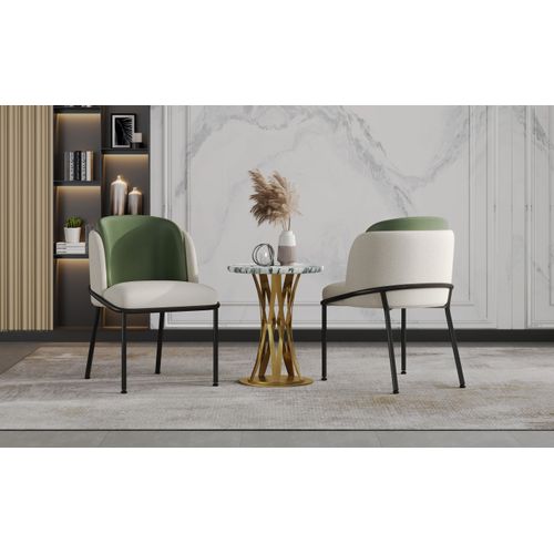 Lot De 6 Chaises De Salle à Manger, Pieds Inclinés, Patins Réglables, Beige Et Vert