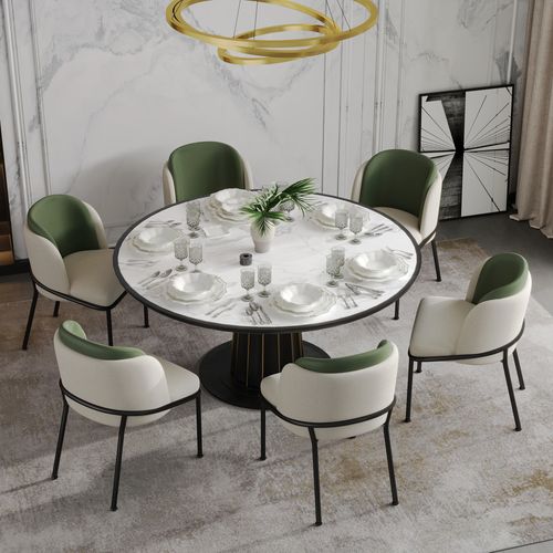 Lot De 6 Chaises De Salle à Manger, Pieds Inclinés, Patins Réglables, Beige Et Vert