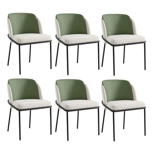 Lot De 6 Chaises De Salle à Manger, Pieds Inclinés, Patins Réglables, Beige Et Vert