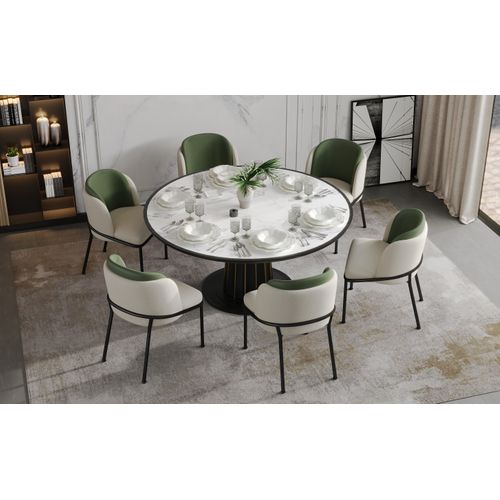 Lot De 4 Chaises De Salle à Manger, Pieds Métal Et Bois, Patins Réglables, Beige Et Vert