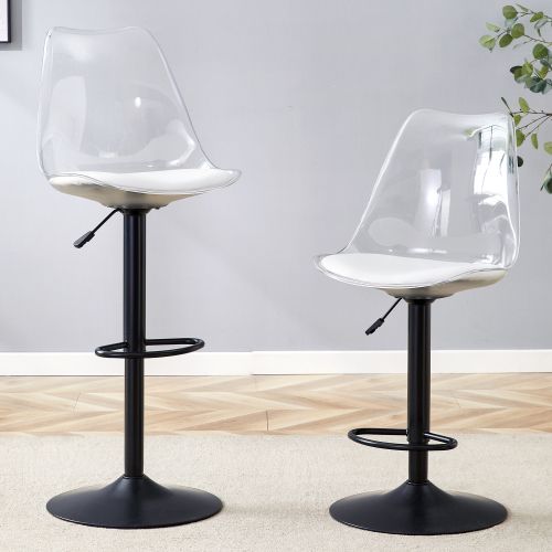 Lot De 2 Tabourets De Bar Réglables, Dossier Transparent, Assise En Pu, Noir