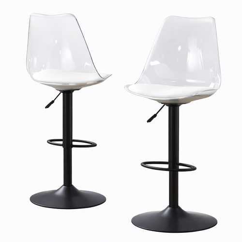 Lot De 2 Tabourets De Bar Réglables, Dossier Transparent, Assise En Pu, Noir