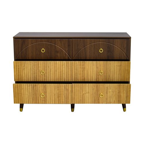 Commode à 6 Tiroirs 120 X 40 X 81 Cm, Pieds Coniques En Bois, Natural