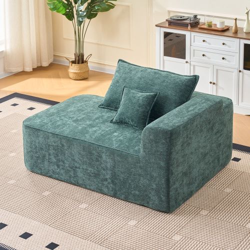 Canapé D'angle Modulable 262 Cm Avec Chaise Longue, En Chenille, Vert, Sans Montage