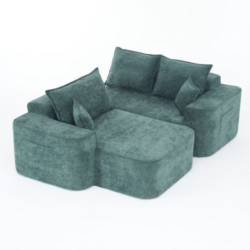 Canapé D'angle Modulable 262 Cm Avec Chaise Longue, En Chenille, Vert, Sans Montage