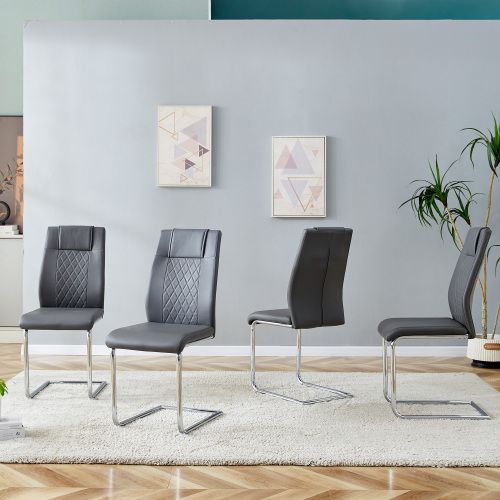 Lot De 4 Chaises De Salle à Manger, Revêtement Pu, Pieds Métal, Gris Foncé
