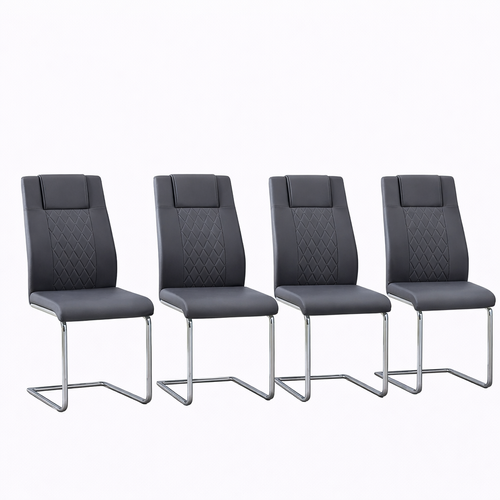 Lot De 4 Chaises De Salle à Manger, Revêtement Pu, Pieds Métal, Gris Foncé
