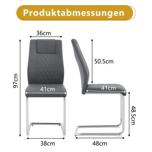 Lot De 4 Chaises De Salle à Manger, Revêtement Pu, Pieds Métal, Gris Foncé