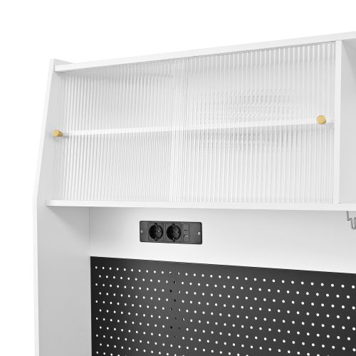 Buffet De Cuisine Haut Blanc 120x40x184 Cm, 3 Tiroirs, Porte-verres, Prises+usb/type-c