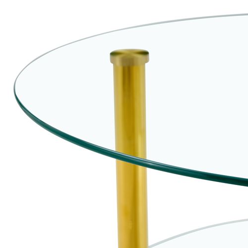Table Basse Ronde 70 Cm En Verre à 2 Niveaux, Structure En Métal Doré