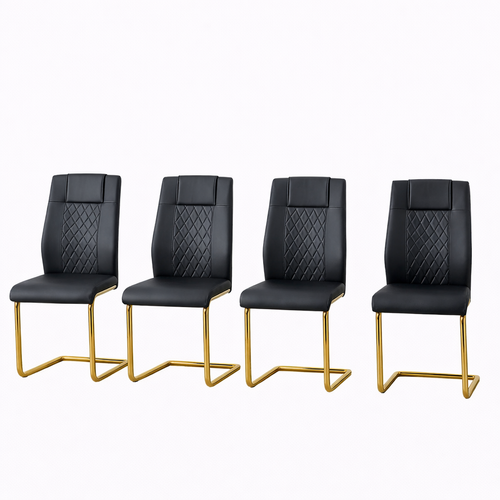 Lot De 4 Chaises De Salle à Manger, En Simili, Pieds Métal, Noir Et Doré