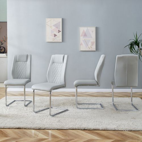 Lot De 4 Chaises De Salle à Manger, En Simili Et Métal, Gris Clair Et Argenté