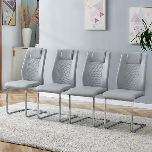 Lot De 4 Chaises De Salle à Manger, En Simili Et Métal, Gris Clair Et Argenté