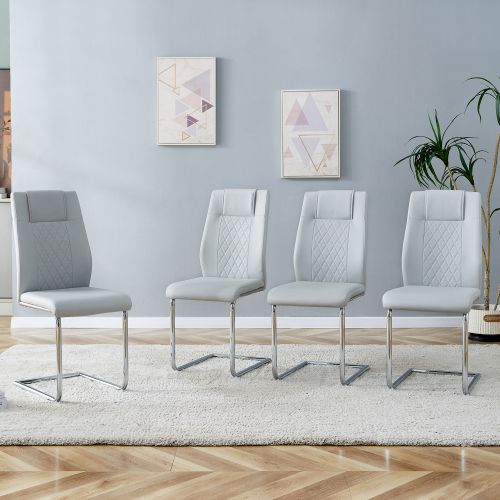 Lot De 4 Chaises De Salle à Manger, En Simili Et Métal, Gris Clair Et Argenté