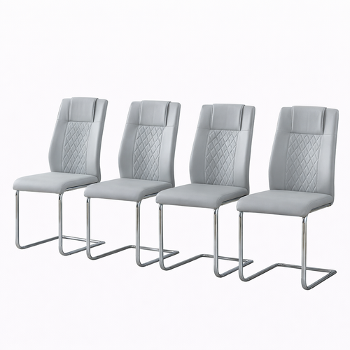 Lot De 4 Chaises De Salle à Manger, En Simili Et Métal, Gris Clair Et Argenté