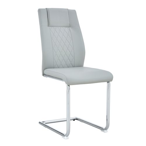 Lot De 4 Chaises De Salle à Manger, En Simili Et Métal, Gris Clair Et Argenté