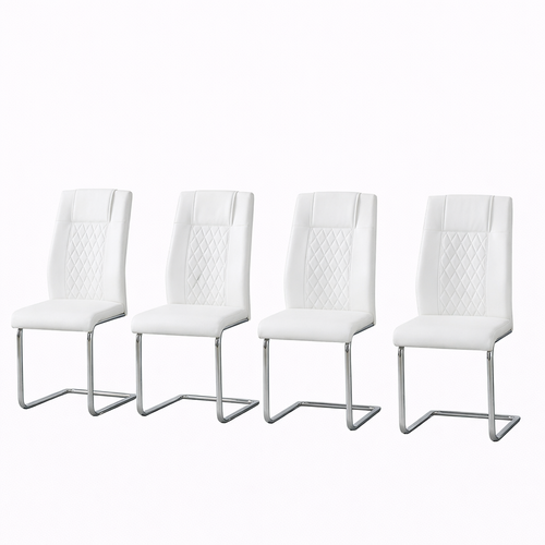 Lot De 4 Chaises De Salle à Manger, En Pu, Pieds Métal, Blanc Et Argenté