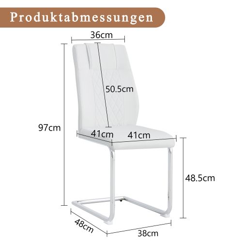 Lot De 4 Chaises De Salle à Manger, En Pu, Pieds Métal, Blanc Et Argenté