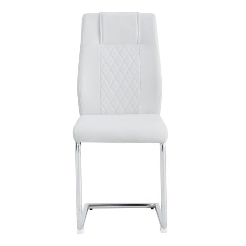 Lot De 4 Chaises De Salle à Manger, En Pu, Pieds Métal, Blanc Et Argenté
