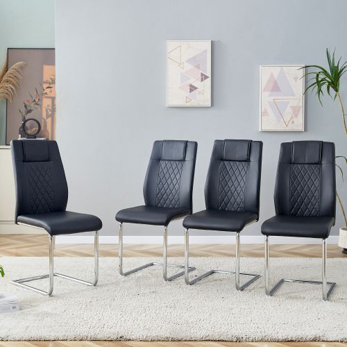 Lot De 4 Chaises De Salle à Manger, En Pu Et Métal, Pieds Arqués, Noir Et Argent