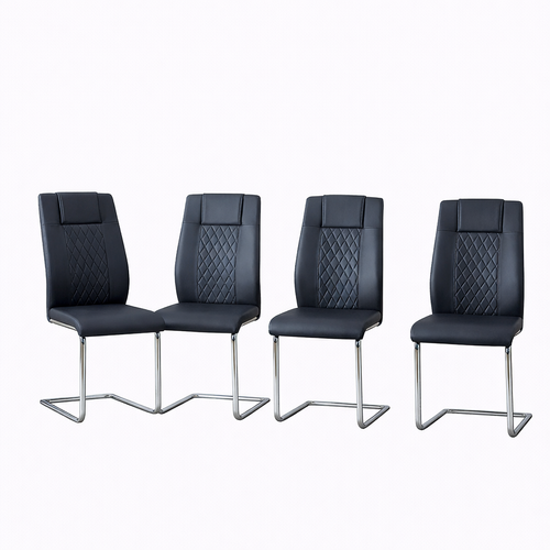 Lot De 4 Chaises De Salle à Manger, En Pu Et Métal, Pieds Arqués, Noir Et Argent