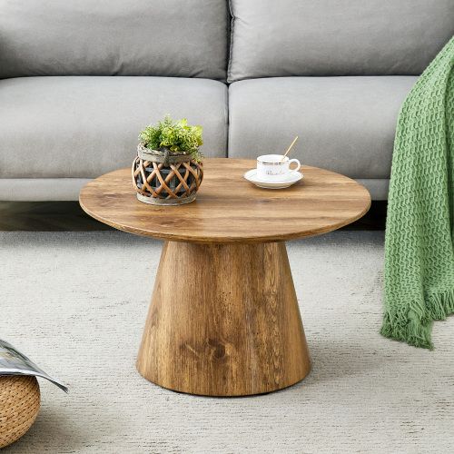 Table Basse Ronde En Mdf Finition Bois, 60x35 Cm