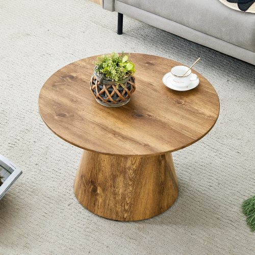 Table Basse Ronde En Mdf Finition Bois, 60x35 Cm