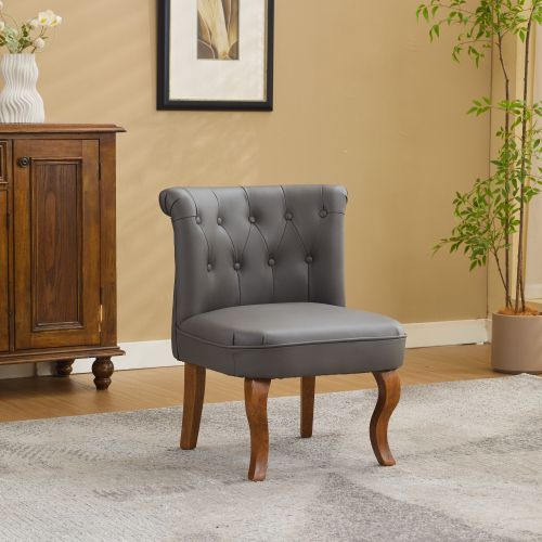 Chaise De Salle à Manger En Cuir, Piètement Bois Massif, Gris