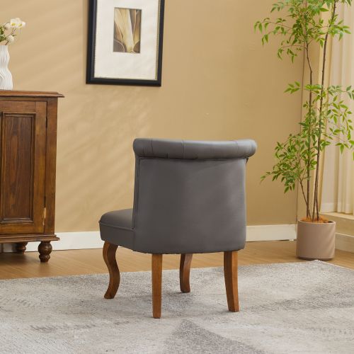 Chaise De Salle à Manger En Cuir, Piètement Bois Massif, Gris