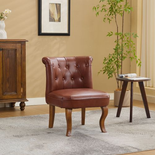 Chaise De Salle à Manger En Cuir, Dossier Capitonné, Pieds En Bois, Marron