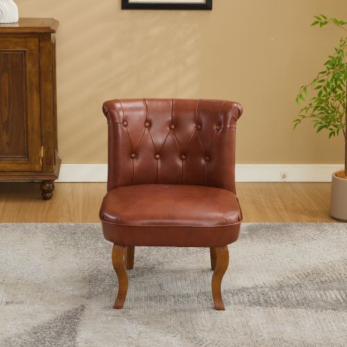 Chaise De Salle à Manger En Cuir, Dossier Capitonné, Pieds En Bois, Marron