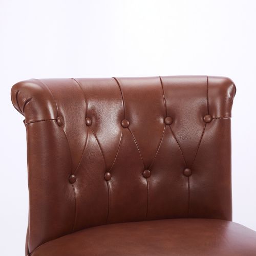 Chaise De Salle à Manger En Cuir, Dossier Capitonné, Pieds En Bois, Marron