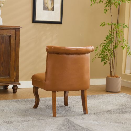 Chaise De Salle à Manger En Cuir, Dossier Capitonné, Pieds En Bois, Marron Clair