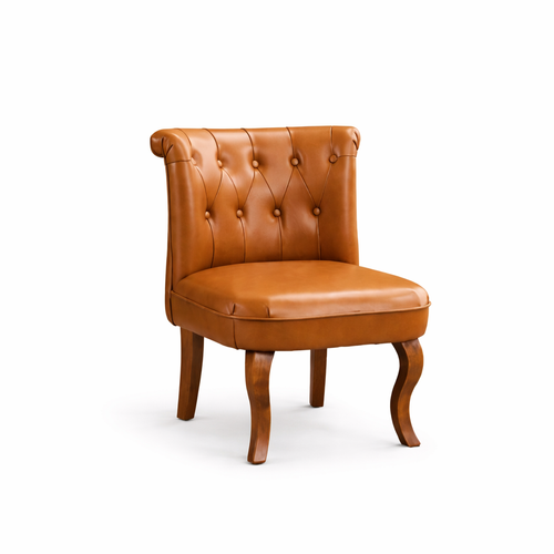 Chaise De Salle à Manger En Cuir, Dossier Capitonné, Pieds En Bois, Marron Clair