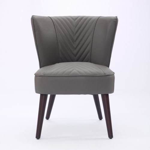 Fauteuil Fixe Sans Accoudoirs En Cuir, Piètement En Bois Massif, Gris