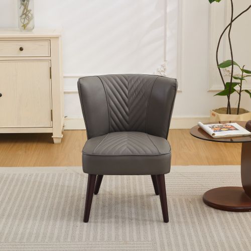 Fauteuil Fixe Sans Accoudoirs En Cuir, Piètement En Bois Massif, Gris