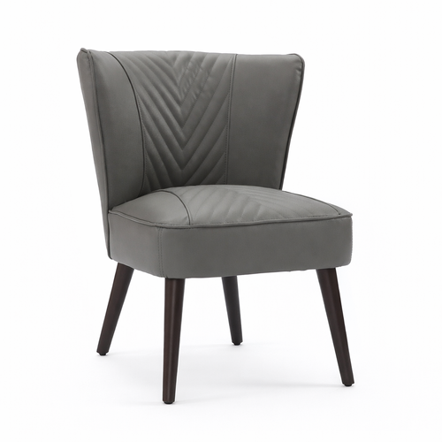 Fauteuil Fixe Sans Accoudoirs En Cuir, Piètement En Bois Massif, Gris