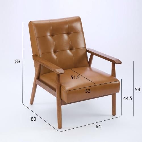 Fauteuil Fixe En Cuir, Coutures Pull-point, Structure En Bois, Marron Clair