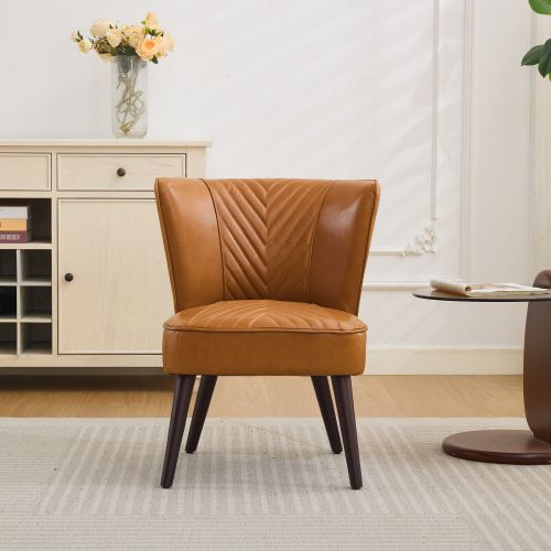 Fauteuil Fixe En Cuir, Piètement En Bois Massif, Marron Clair