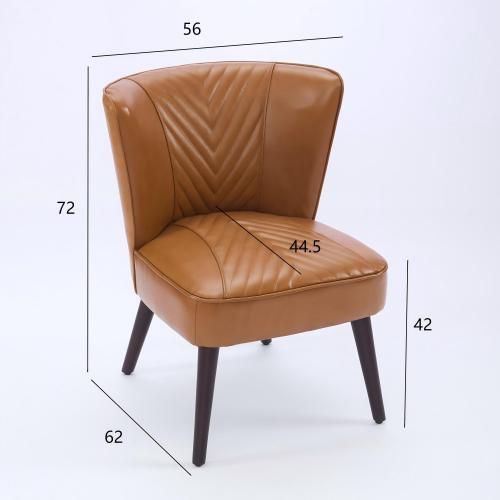 Fauteuil Fixe En Cuir, Piètement En Bois Massif, Marron Clair
