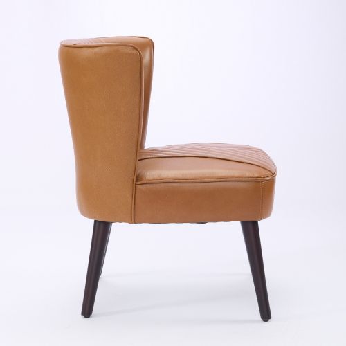 Fauteuil Fixe En Cuir, Piètement En Bois Massif, Marron Clair