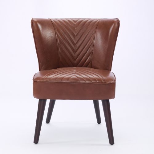 Fauteuil Fixe En Cuir, Piètement En Bois Massif, Marron